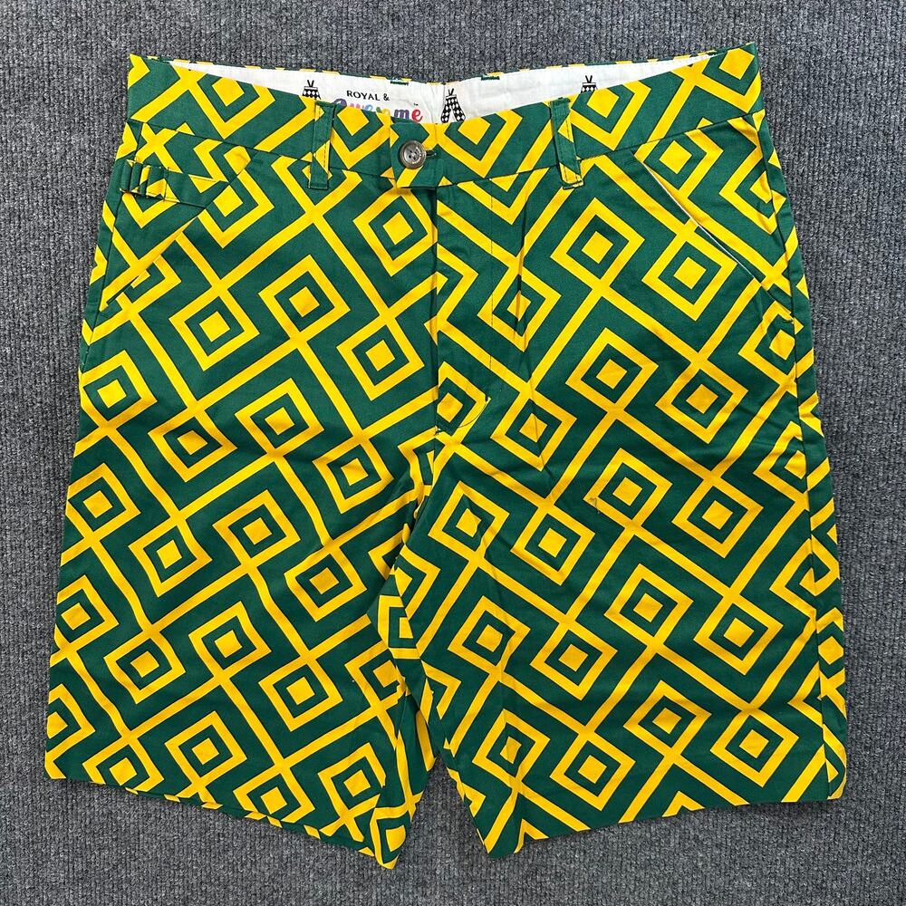 Royal & Awesome Men's Wild Print Golf Short Geometric Diamond Loud Bright 32
